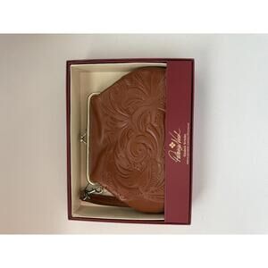 Patricia Nash Kisslock Wristlet Brown Leather Clutch Bag